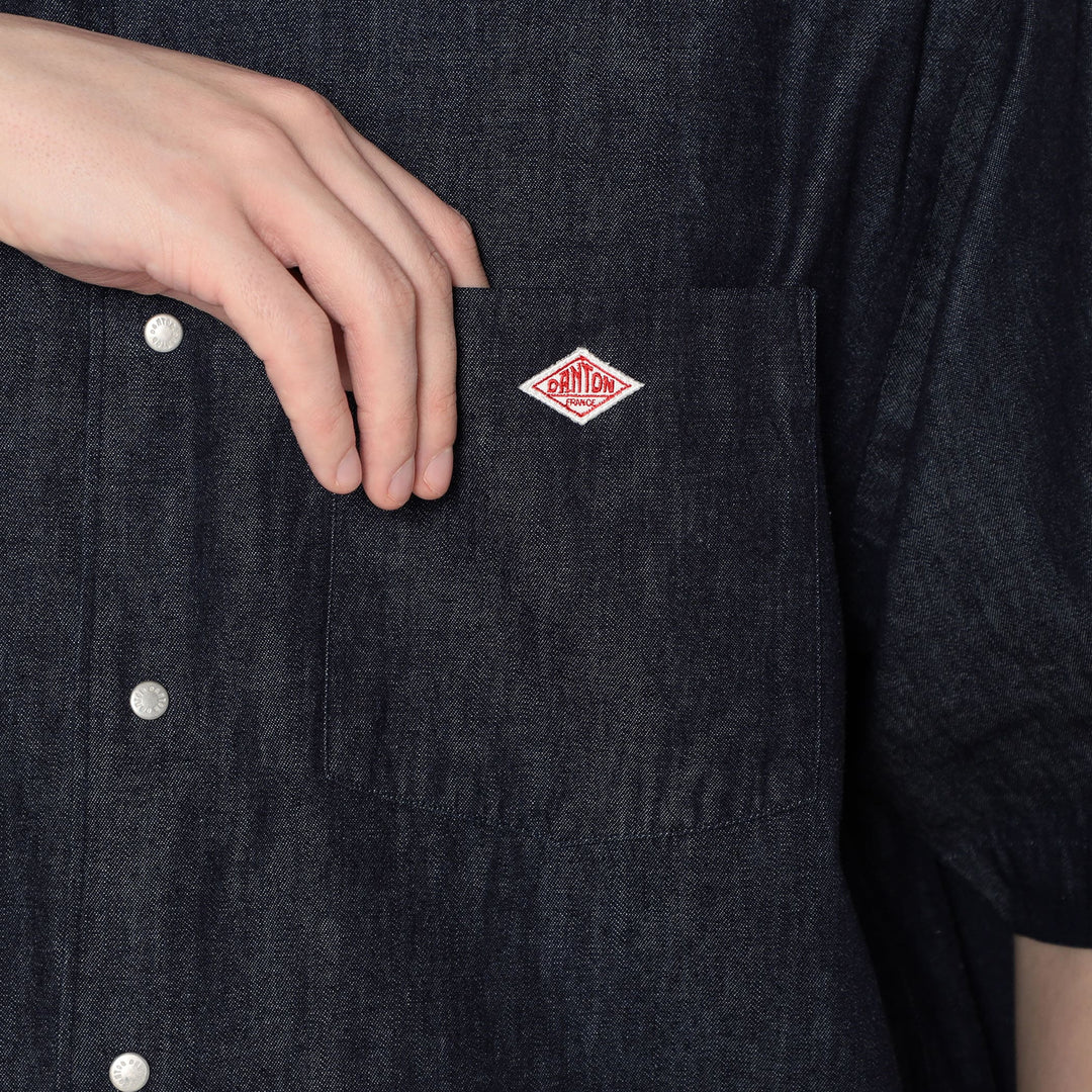 Men's Denim Dungaree Short Sleeve Button-Down Shirt