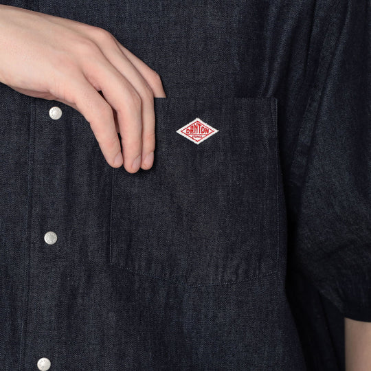 Men's Denim Dungaree Short Sleeve Button-Down Shirt
